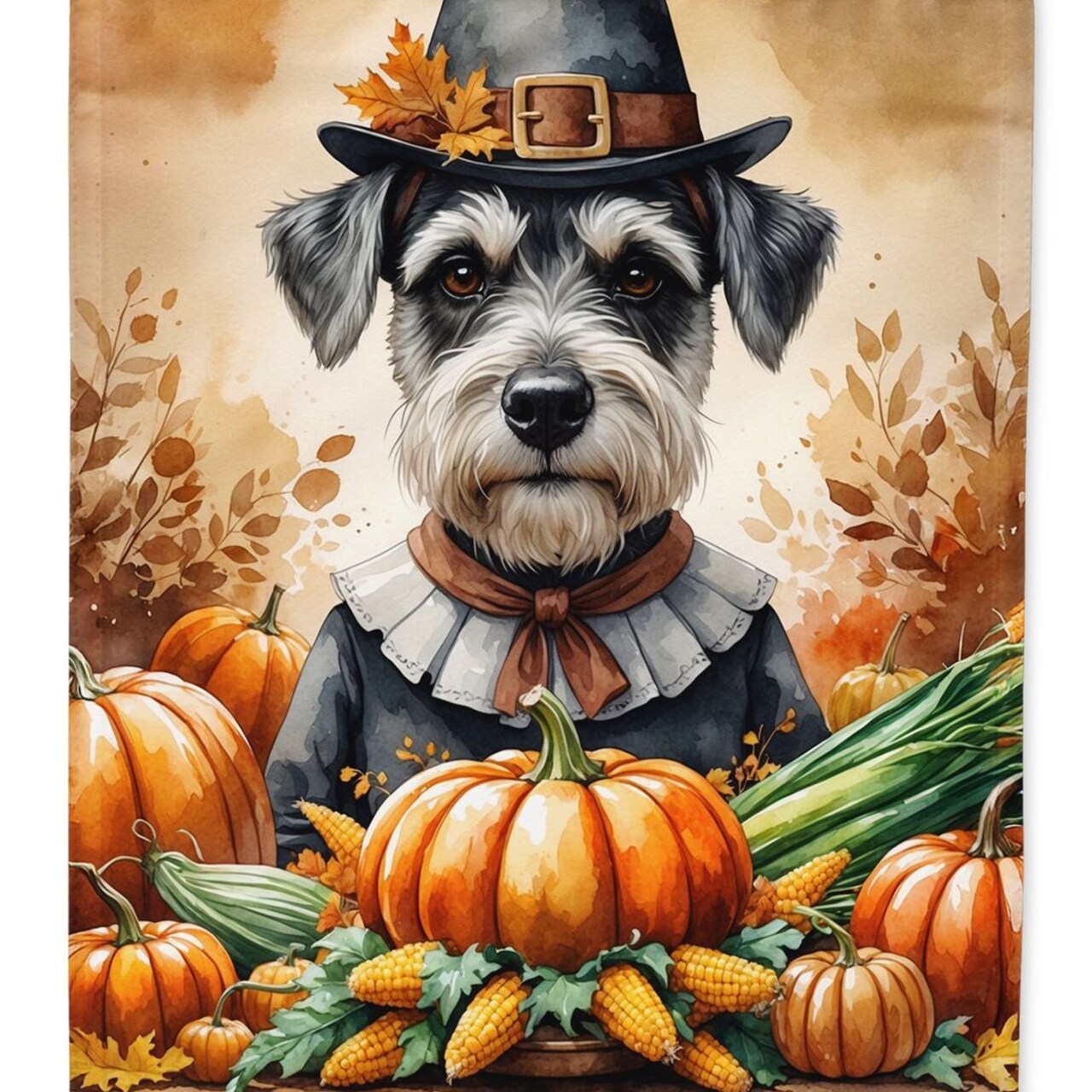 Edge Collections - 28" x 40" - Multicolor - Schnauzer Thanksgiving House Flag Large Decorative Sleeve Pole Banner - 1 Piece